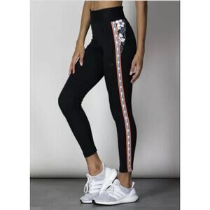 FARM Rio Black Leggings with Orange & White Side Stripe and Floral Accent